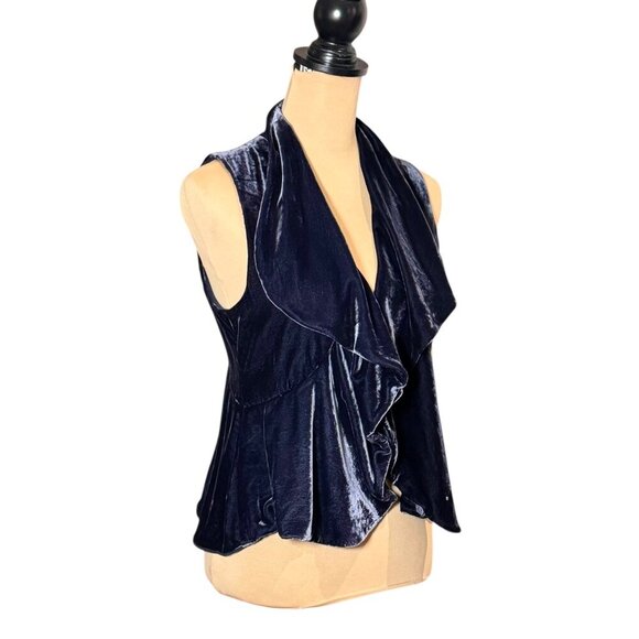 Theory Velvet Draped Vest Sz S Blue Peplum Boho Whimsigoth Witchy Artsy - Picture 2 of 15